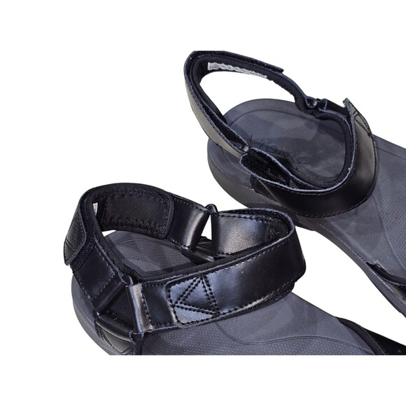 Vionic Men\'s Size 9 Canoe Leo Black Leather Straps Sport Sandals Comfort Shoe
